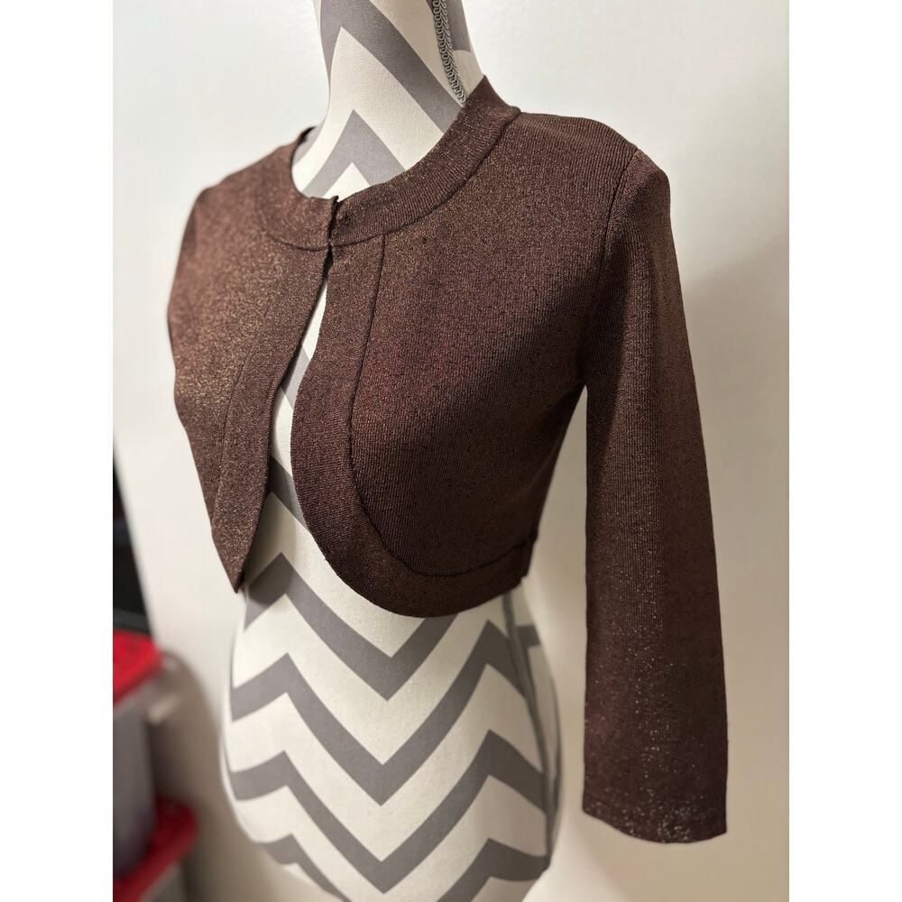 Michelle Antonelli Silk Blend Metallic Bolero Shrug Brown Gold Shimmer Small - Picture 3 of 14